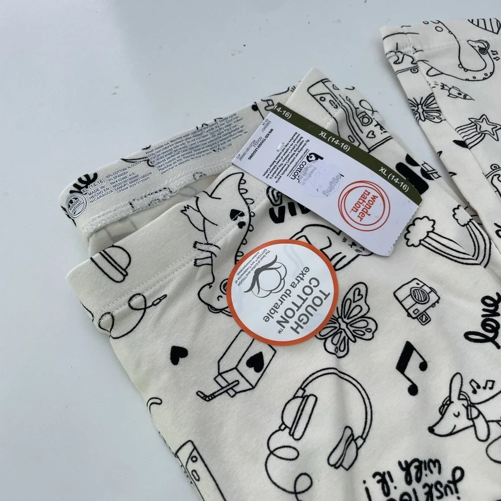 Wonder Nation Tough Cotton Cream Doodle Cats Dogs Leggings Girls XL